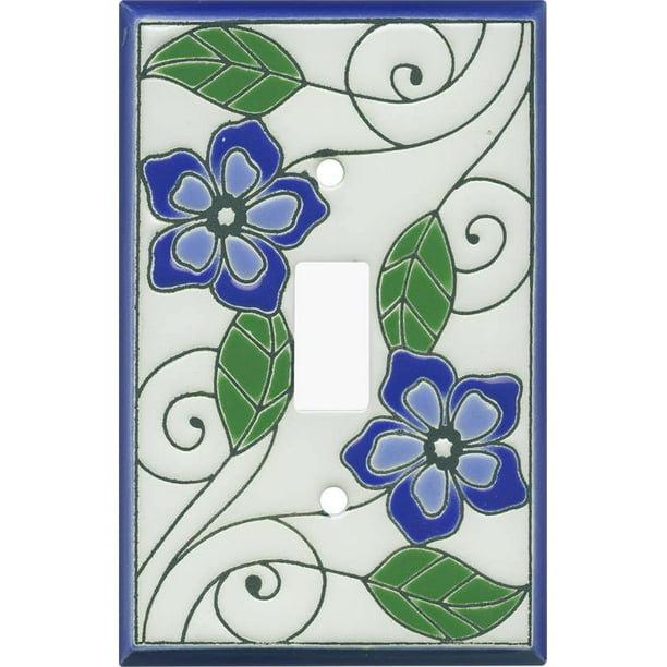 1-Gang Device Receptacle Wallplate Single Outlet Wall Plate/Panel Plate/Cover Blue Butterfly And Purple Flower Design Wildflower Light Panel Cover 